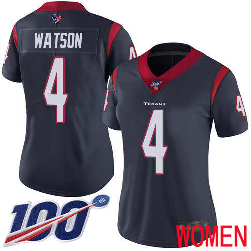Houston Texans Limited Navy Blue Women Deshaun Watson Home Jersey NFL Football #4 100th Season Vapor Untouchable->women nfl jersey->Women Jersey